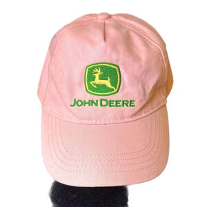 John Deere Pink Cotton Baseball Hat Adjustable Back Small/Med Green Deer Logo